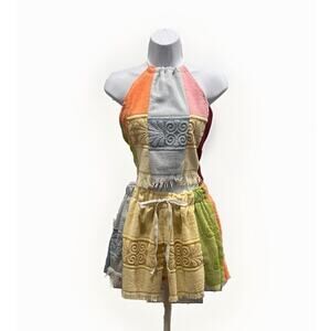 Handmade Patchwork Terry Cloth Shorts Matching Halter Top Set Small/Medium
